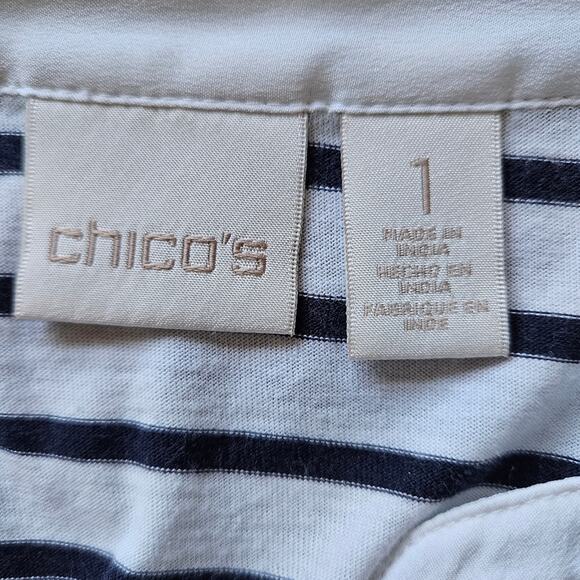 Chico's Sequin White Blue Striped Henley Pullover Top Medium Chico's 1 - Picture 10 of 11
